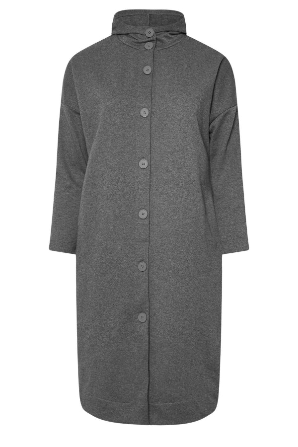 Büyük Beden Kapüşonlu Cepli Önü Düğme Kapamalı Uzun Ceket 303762 Vervegrand