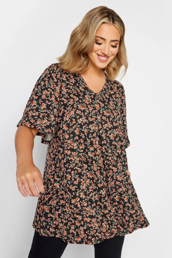 Büyük Beden V Yaka Desenli Asimetrik Kesim Likralı Bluz 321134 Vervegrand