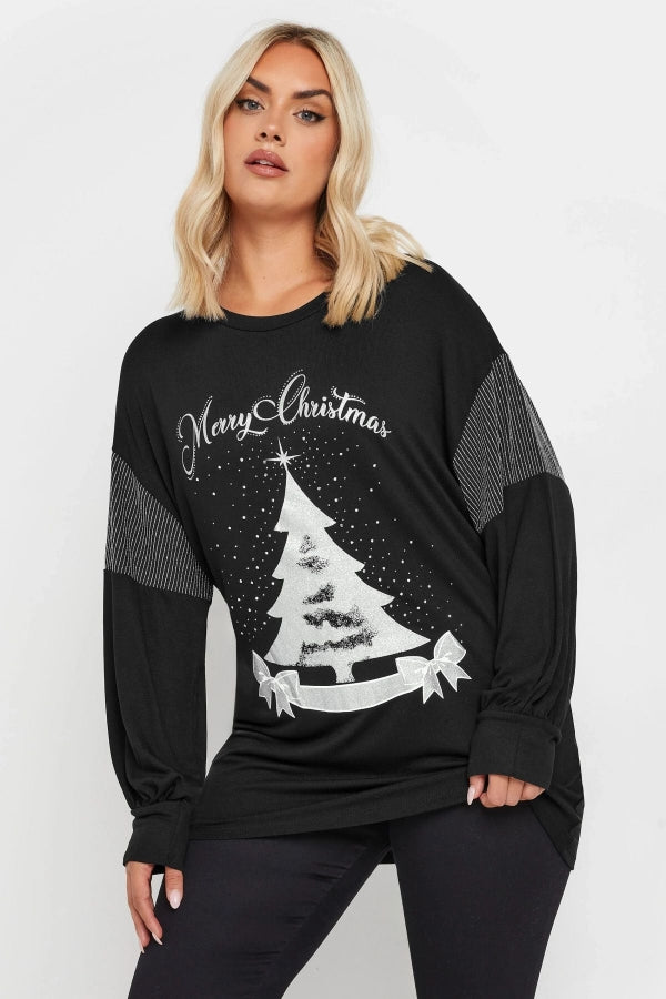 Büyük Beden Vervegrand Yılbaşı Temalı Siyah Sweatshirt