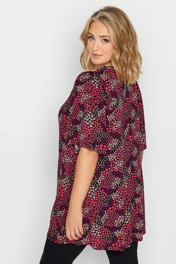 Büyük Beden V Yaka Desenli Asimetrik Kesim Likralı Bluz 302483 Vervegrand