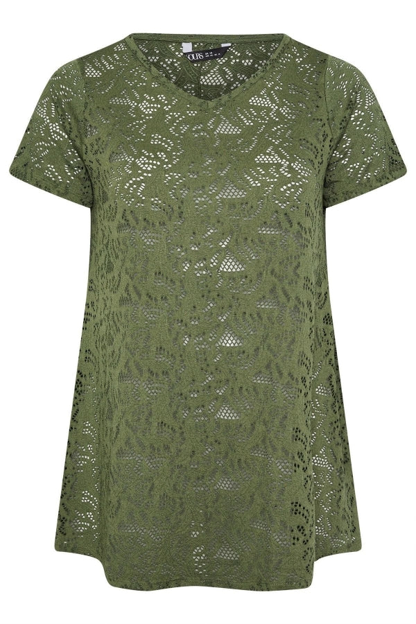 Büyük Beden V Yaka Kolsuz Astarsız Dantel T-shirt 304091 Vervegrand