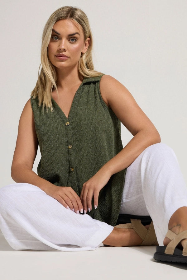 Büyük Beden V Yaka Sıfır Kol Önü Düğmeli Esnek Gömlek 322691 Vervegrand