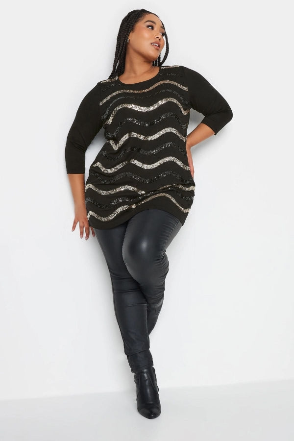 Büyük Beden Bisiklet Yaka Payet İşlemeli Yarım Kol Bluz 302555 Vervegrand