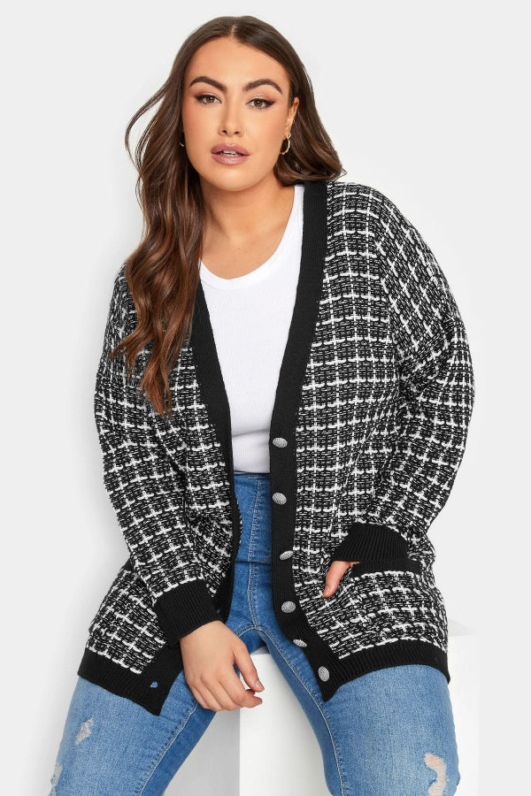 Büyük Beden V Yaka Düğmeli Cepli Uzun Kollu Triko Hırka 301880 Vervegrand