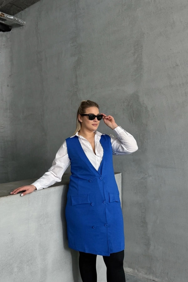 Büyük Beden Sıfır Kol Önü Düğmeli Cep Görünümlü Hırka 300862 Vervegrand