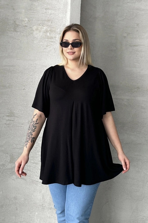 Büyük Beden İkili Paket V Yaka Desensiz Asimetrik Kesim Likralı Bluz 320315x2 Vervegrand