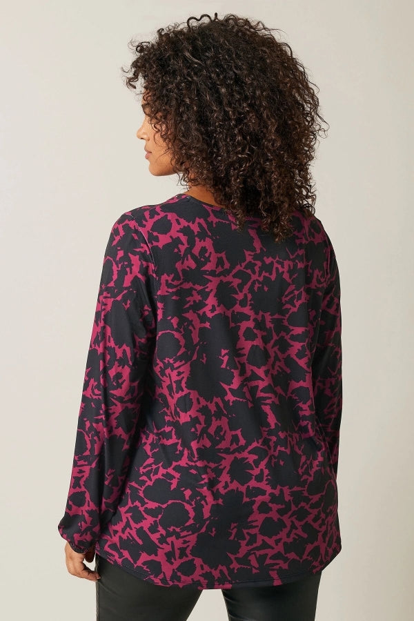 Büyük Beden V Yaka Uzun Kollu Taş Detaylı Desenli Bluz 615713 Vervegrand