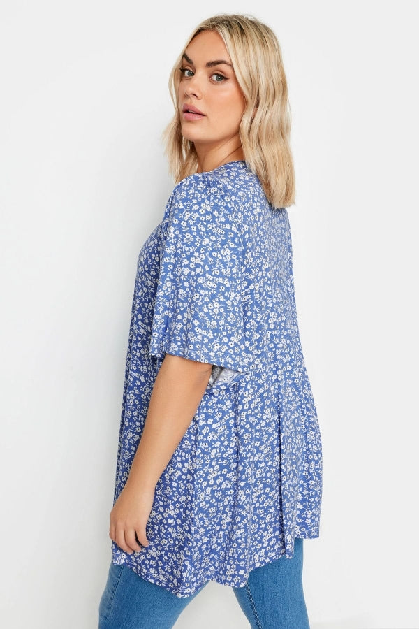 Büyük Beden V Yaka Desenli Asimetrik Kesim Likralı Bluz 303134 Vervegrand