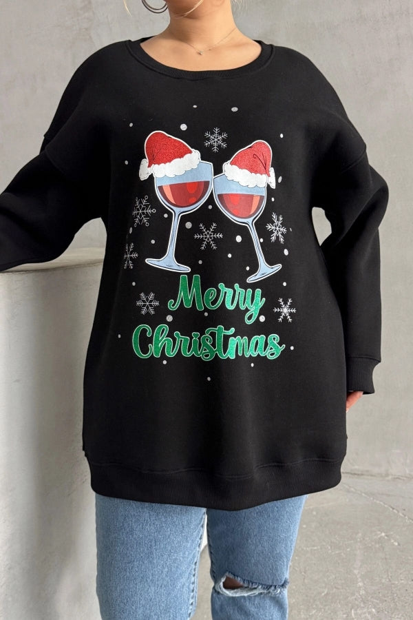 Vervegrand büyük beden uzun kollu yılbaşı temalı sweatshirt