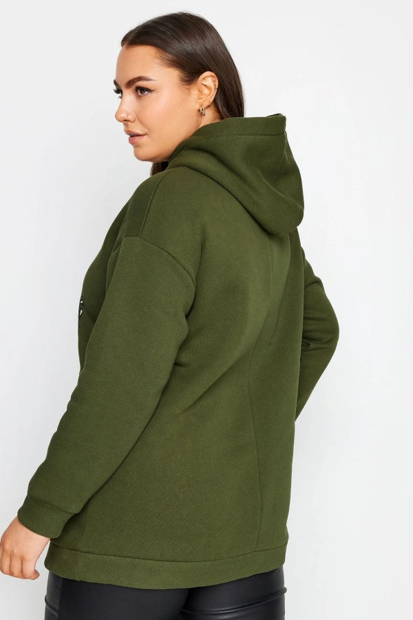 Büyük Beden Uzun Kollu Kapüşonlu Önü Yazı Baskılı Sweatshirt 302834 Vervegrand
