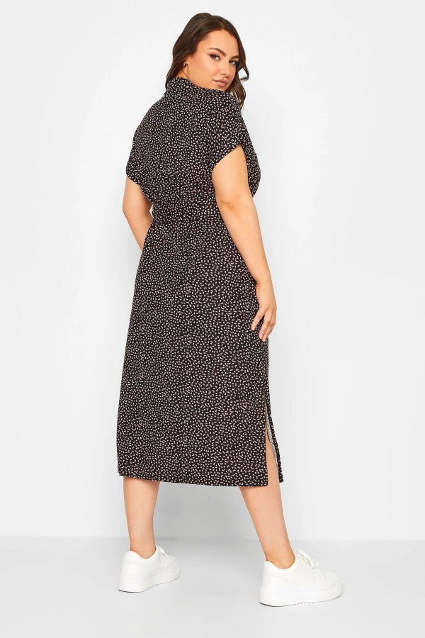 Büyük Beden Yırtmaç Detaylı Beli Kuşaklı Likralı Düğmeli Elbise 137433 Vervegrand