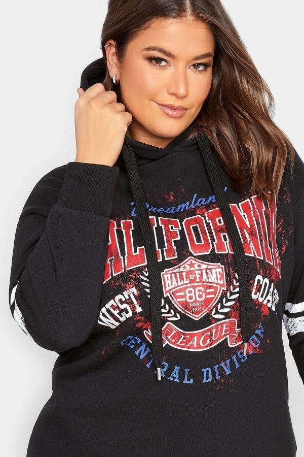 Vervegrand büyük beden siyah pamuklu şerit detaylı kapüşonlu sweatshirt