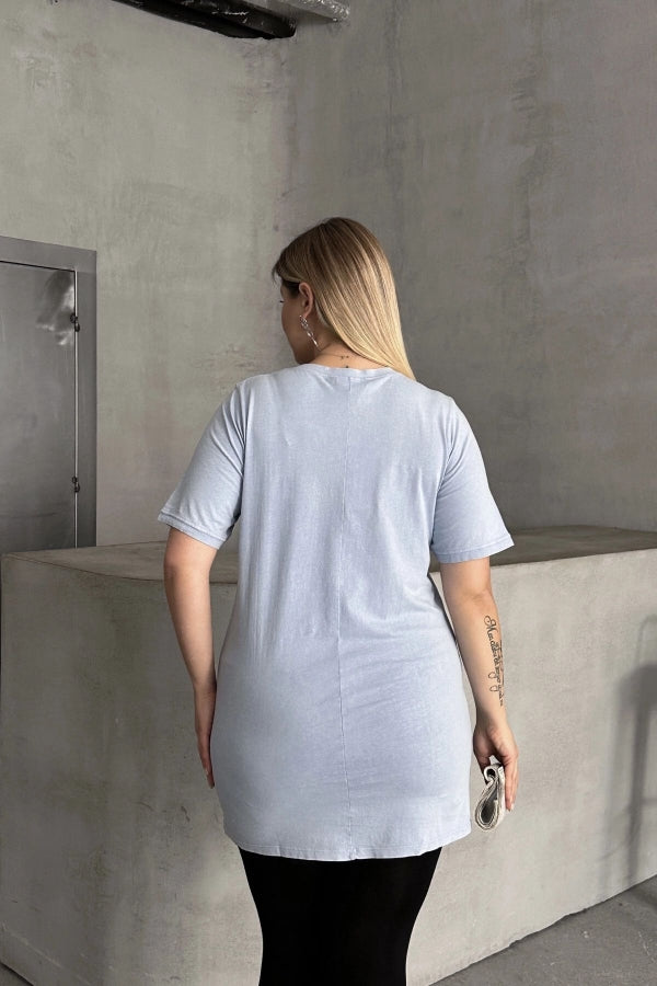 Büyük Beden Bisiklet Yaka Payet Süslemeli Kısa Kollu T-shirt 302015 Vervegrand