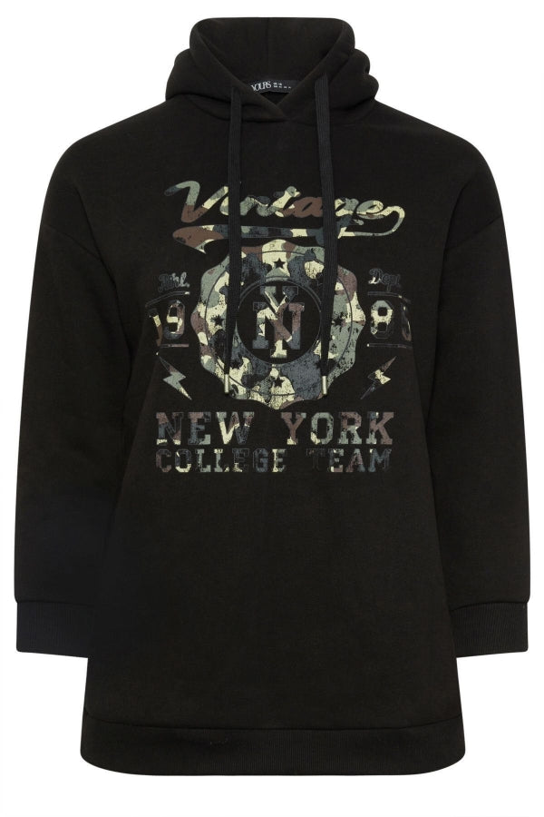 Büyük Beden Uzun Kollu Kapüşonlu Önü Yazı Baskılı Sweatshirt 302835 Vervegrand