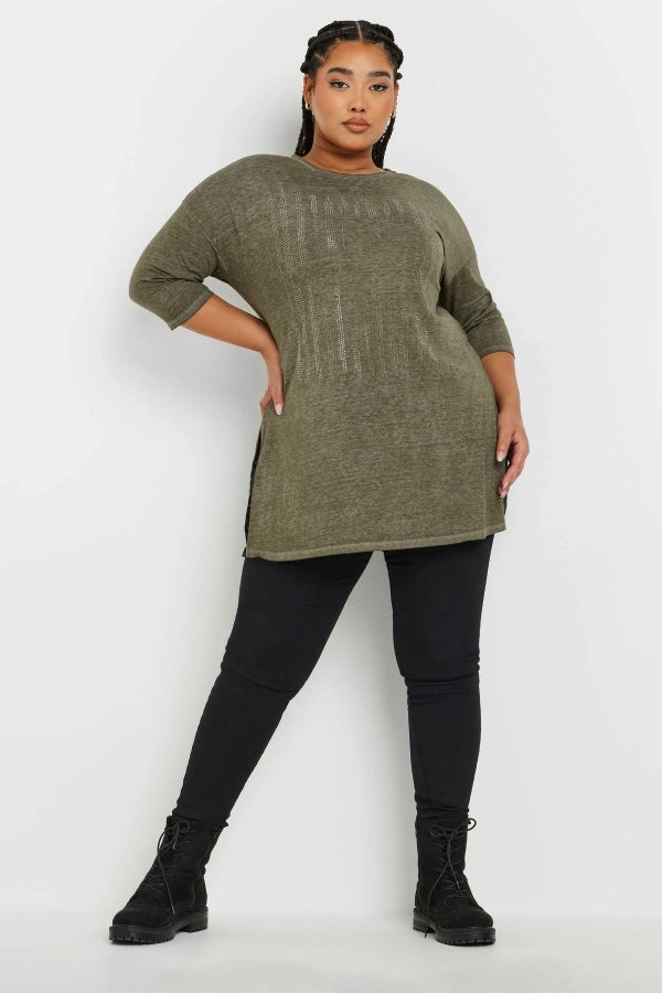 Büyük Beden Yarım Kollu Bisiklet Yaka Taş İşlemeli T-Shirt 173260 Vervegrand