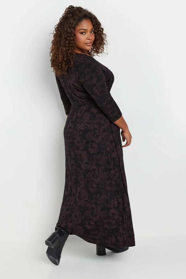 Büyük Beden V Yaka Kuşaklı Truvakar Kol Uzun Kesim Desenli Elbise 303649 Vervegrand