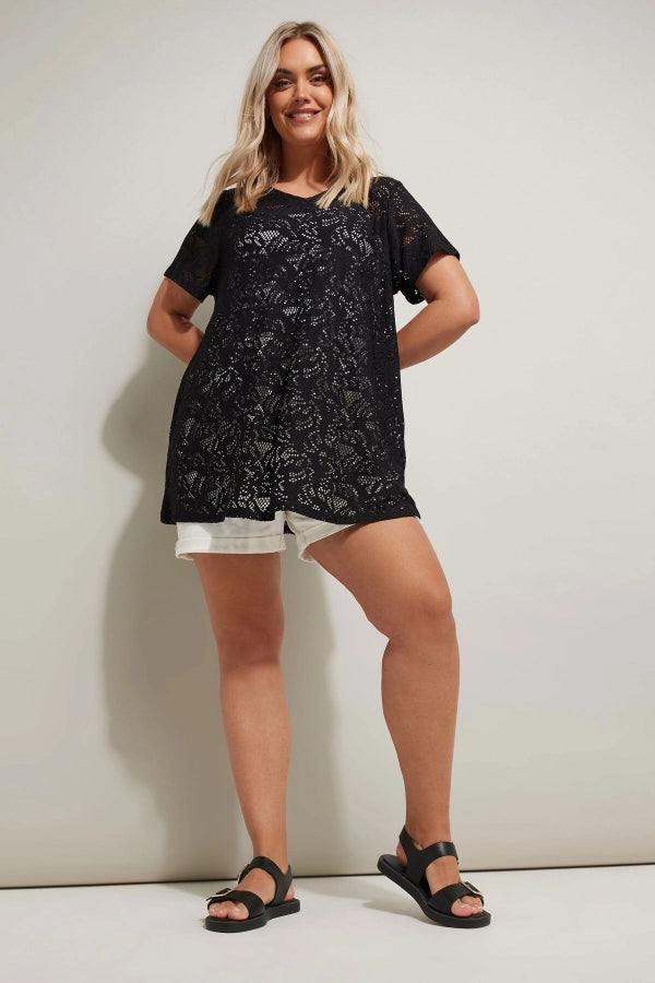 Büyük Beden V Yaka Sıfır Kol Astarsız Dantel T-shirt 304094 Vervegrand