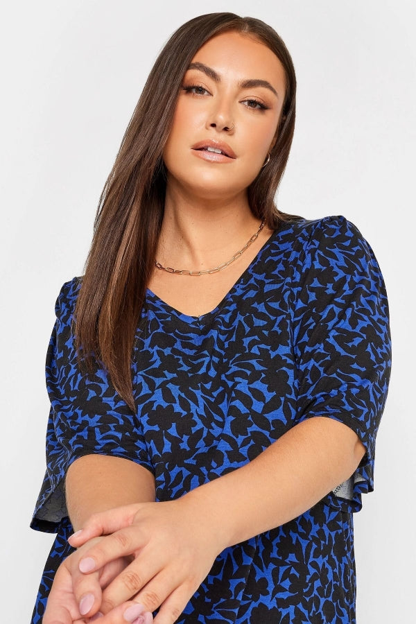 Büyük Beden V Yaka Desenli Asimetrik Kesim Likralı Bluz 321128 Vervegrand