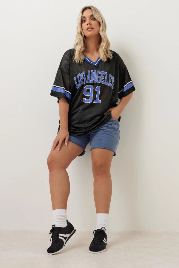 Büyük Beden V Yaka Kısa Kollu Baskılı File T-shirt 304004 Vervegrand