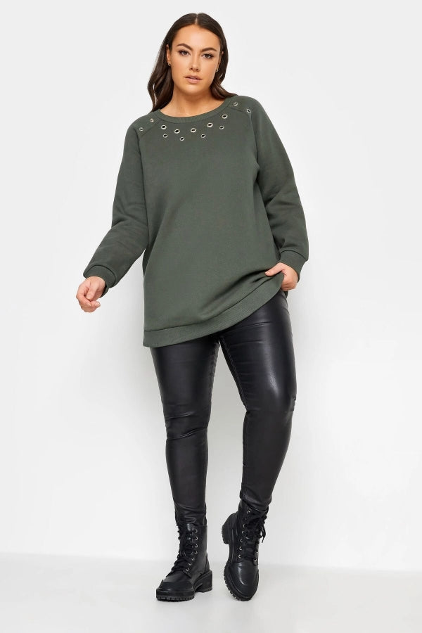 Büyük Beden Bisiklet Yaka Kuşgözü Detaylı Uzun Kollu Sweatshirt 302831 Vervegrand