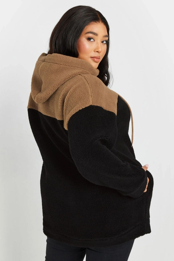 Büyük Beden Uzun Kollu Kapüşonlu ve Cepli Peluş Sweatshirt 303796 Vervegrand