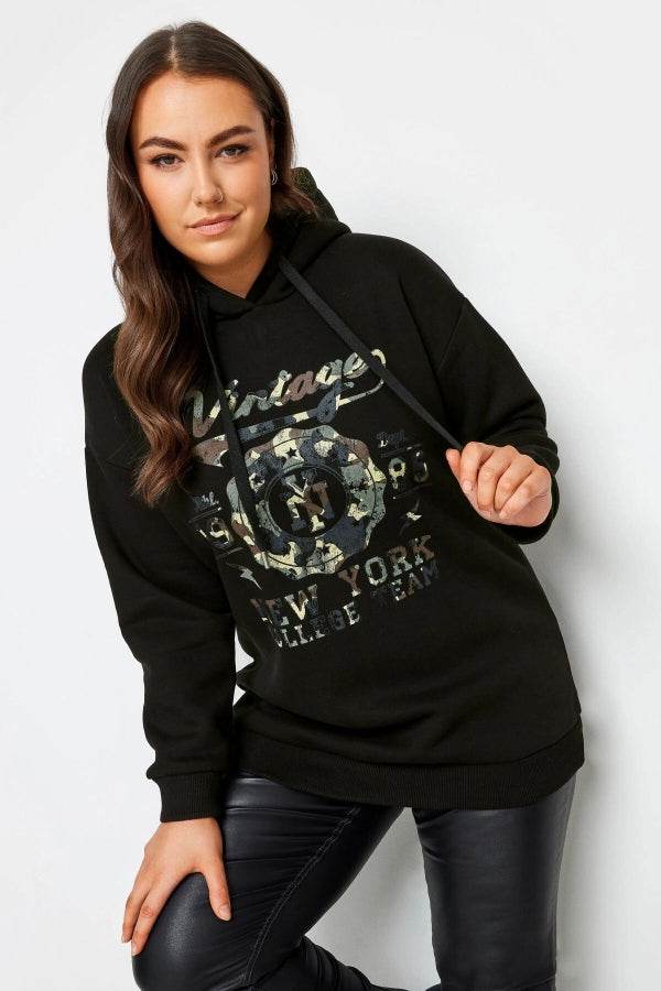 Büyük Beden Uzun Kollu Kapüşonlu Önü Yazı Baskılı Sweatshirt 302835 Vervegrand