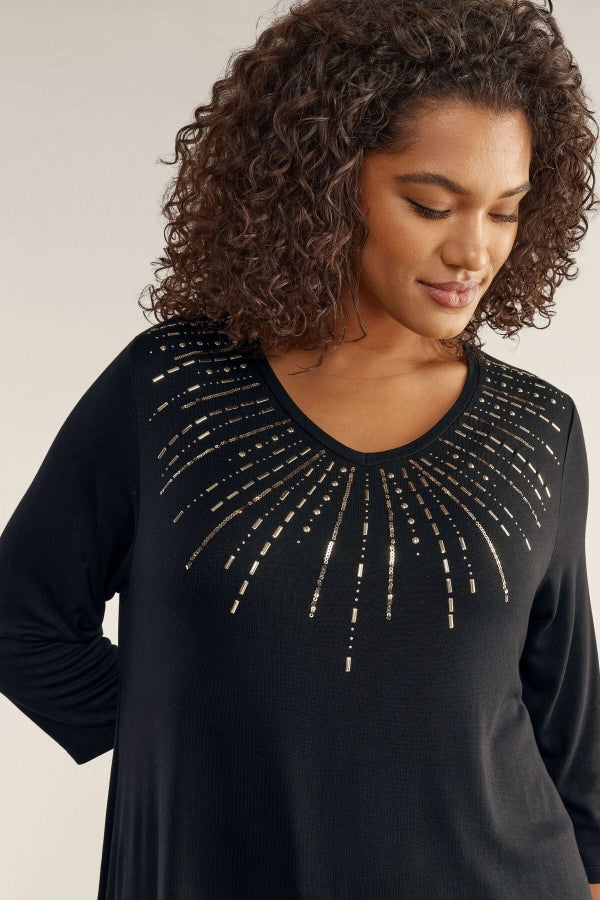 Büyük Beden V Yaka Fakir Kol Payet İşlemeli Bluz 615155 Vervegrand