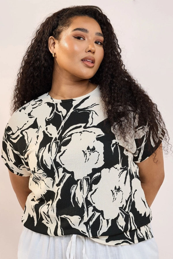 Büyük Beden Bisiklet Yaka Bürümcük Kumaş Baskılı T-shirt 304115 Vervegrand