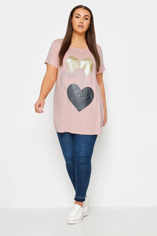 Büyük Beden Bisiklet Yaka Kısa Kollu Parıltılı Baskılı T-shirt 302269 Vervegrand