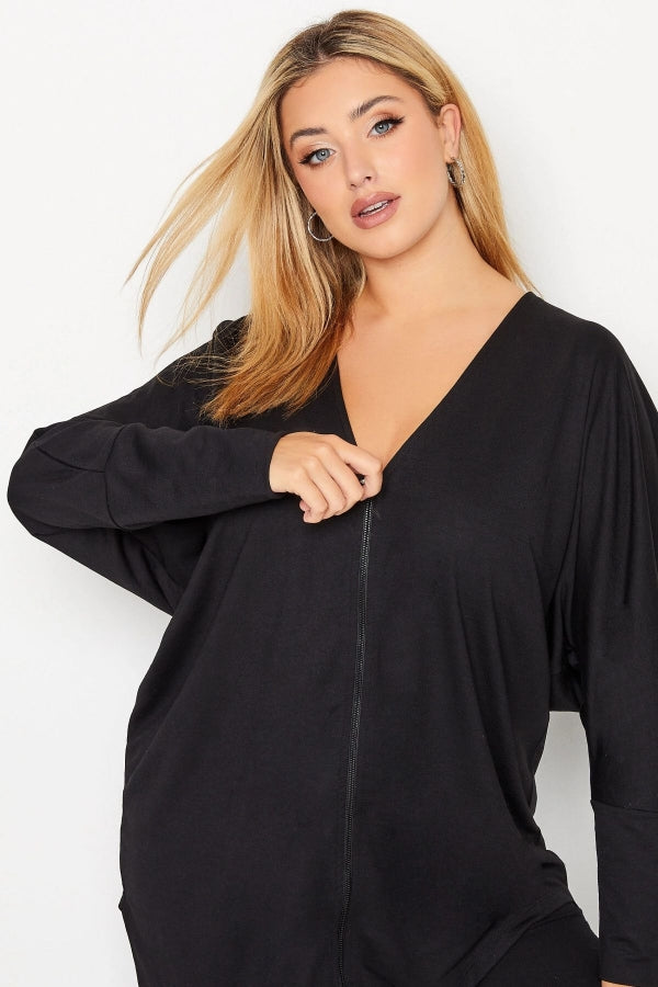 Büyük Beden Asimetrik Kesim Fermuarlı Uzun Kollu Hırka 301221 Vervegrand