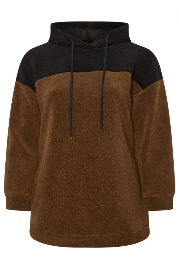 Büyük Beden Uzun Kollu Kapüşonlu ve Cepli Peluş Sweatshirt 303794 Vervegrand