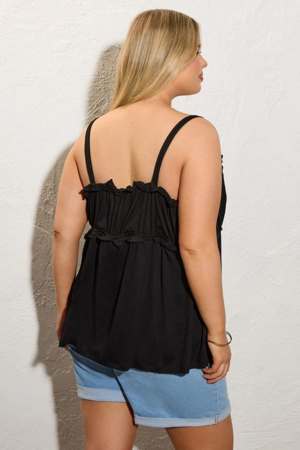 Büyük Beden İnce Askılı Geniş Yakalı Önü Büzgülü Bluz 322693 Vervegrand