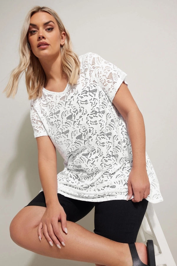 Büyük Beden V Yaka Kolsuz Astarsız Dantel T-shirt 304092 Vervegrand