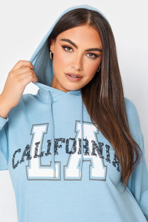 Büyük Beden Kapüşonlu Payet Ve Yazı Detaylı Uzun Kollu Cepli Sweatshirt 302566 Vervegrand