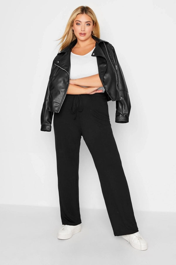 Büyük Beden Beli Lastikli ve Bağcıklı Cepsiz Paçası Geniş Pantolon 140052 Vervegrand