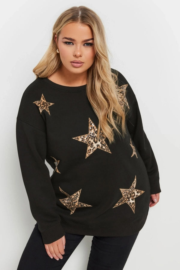 Büyük Beden Uzun Kollu Bisiklet Yaka Payet İşlemeli Sweatshirt 303833 Vervegrand