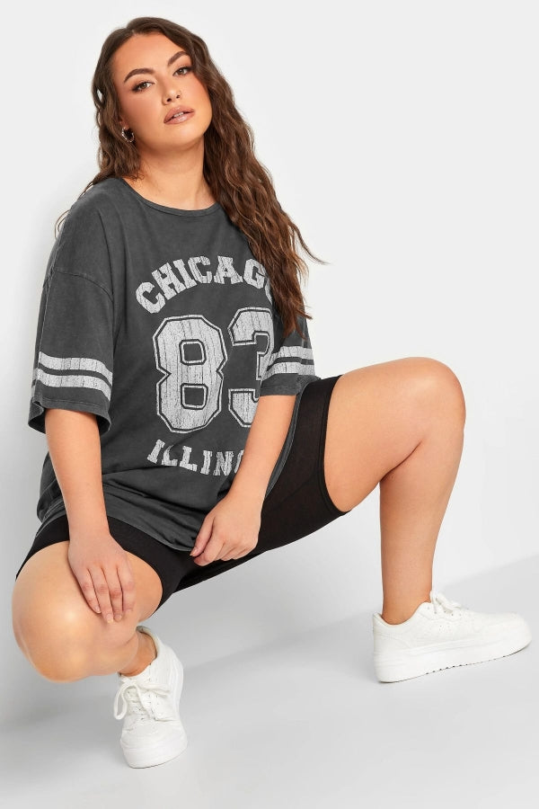 Büyük Beden Önü Baskılı Bisiklet Yaka Yarım Kollu Uzun Kesim T-Shirt 302197 Vervegrand