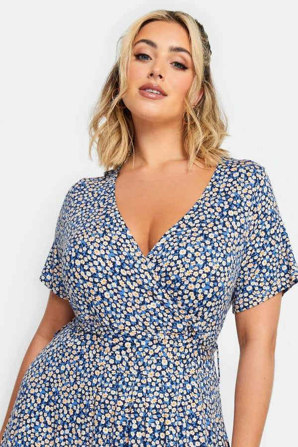 Büyük Beden V Yaka Kısa Kollu Likralı Anvelop Elbise 302376 Vervegrand