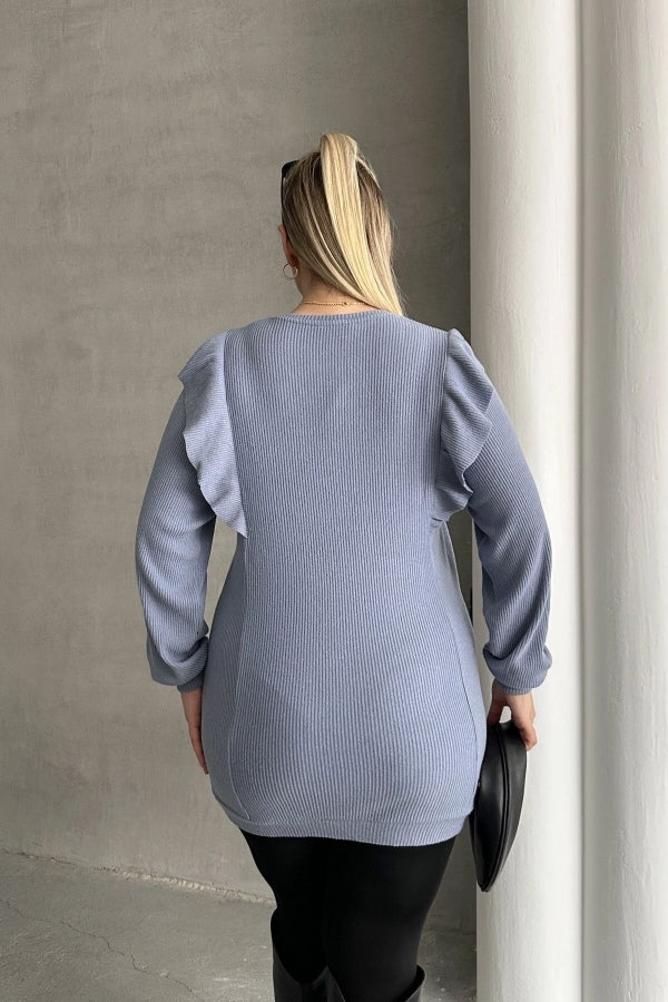 Büyük Beden Uzun Kolları Fırfırlı Yıldız Desen İşlemeli Bluz 301234 Vervegrand