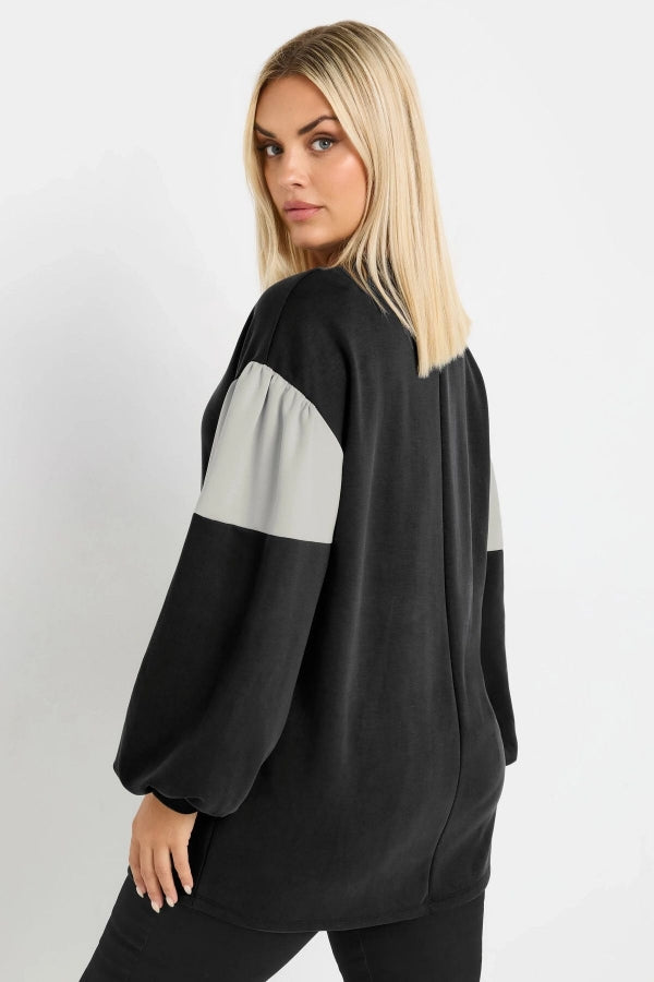 Büyük Beden Bisiklet Yaka Kolları Şeritli İnce Sweatshirt 303688 Vervegrand