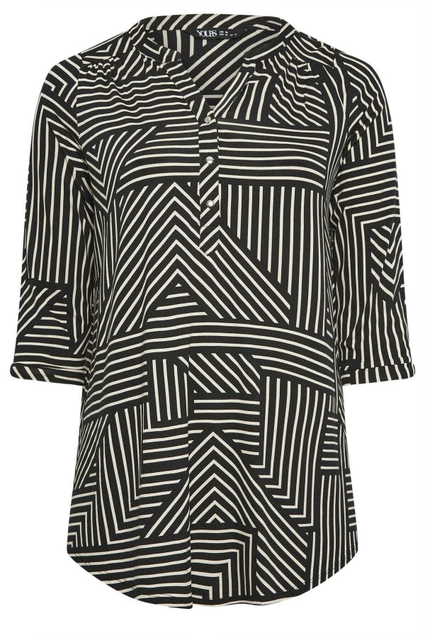 Büyük Beden Çizgi Desenli Gömlek Görünümlü Yarım Kollu Yakası Düğmeli Bluz 321235 Vervegrand