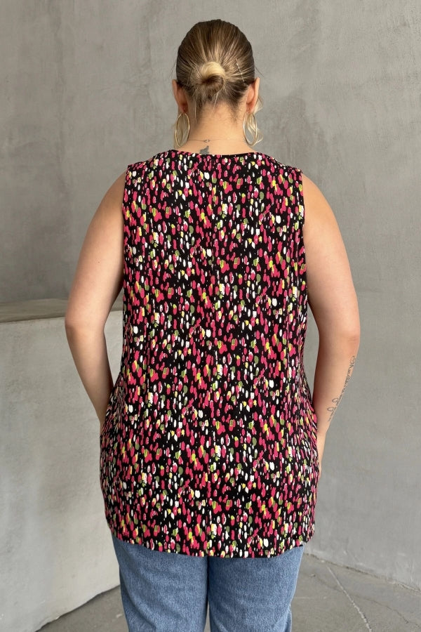 Büyük Beden V Yaka Desenli Payet İşlemeli Kolsuz Bluz 302386 Vervegrand