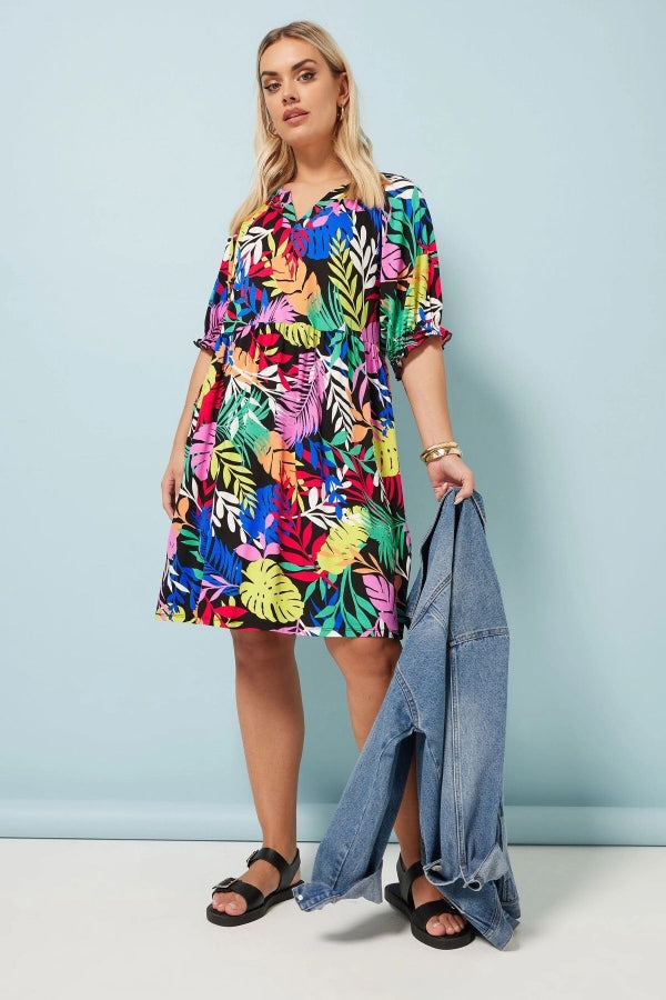 Büyük Beden V Yaka Çiçek Desenli Mini Elbise 304070 Vervegrand