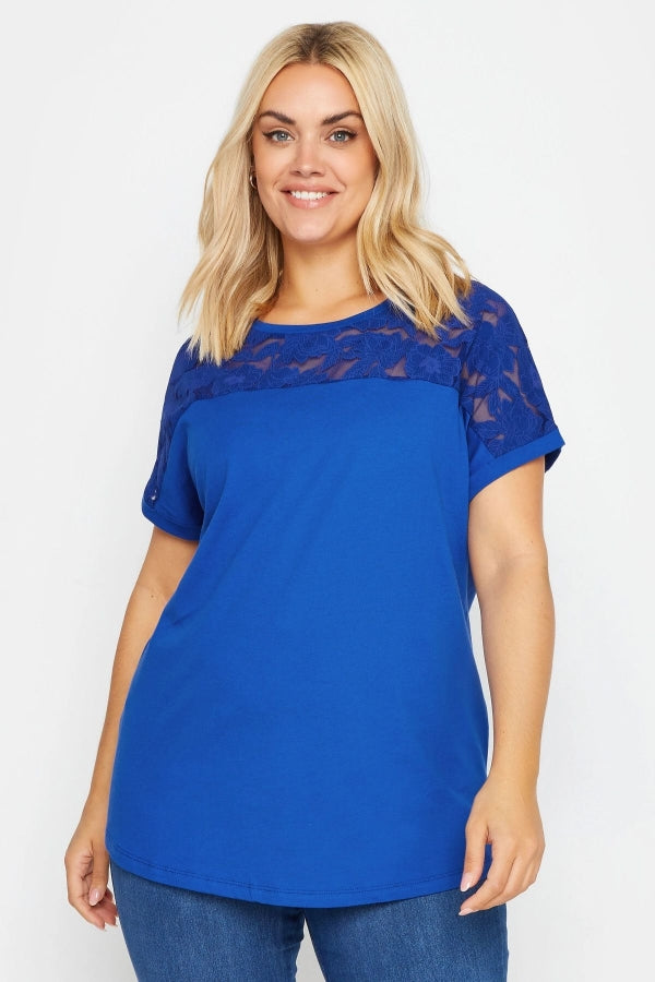 Büyük Beden Bisiklet Yaka Tül Detaylı Kısa Kollu T-shirt 321126 Vervegrand
