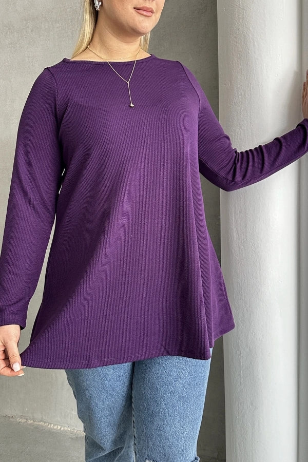 Büyük Beden Uzun Kollu Bisiklet Yaka Fitilli Bluz 100-123 Vervegrand