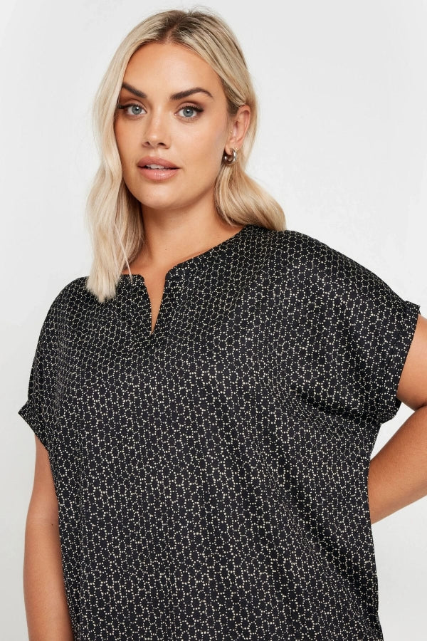 Büyük Beden V Yaka Kısa Kollu Desenli Bluz 303530 Vervegrand