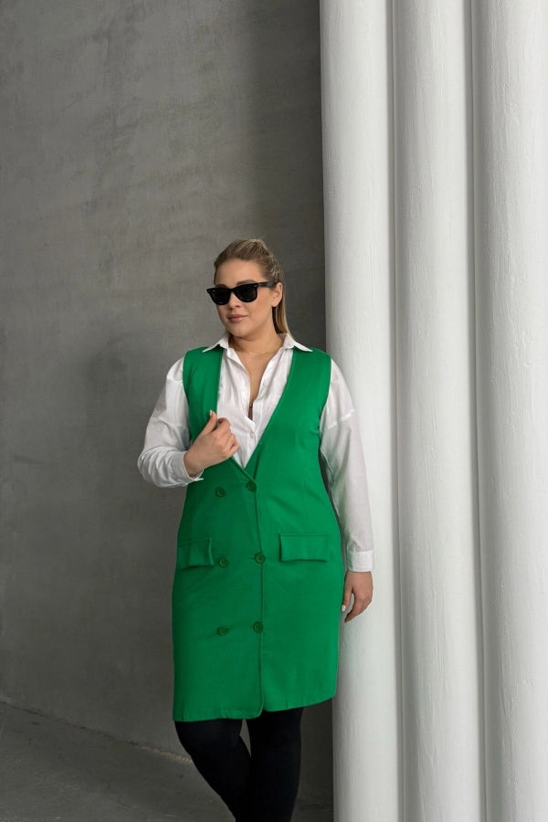 Büyük Beden Sıfır Kol Önü Düğmeli Cep Görünümlü Hırka 300860 Vervegrand