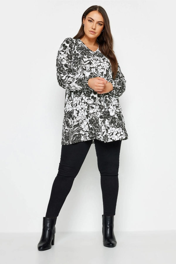 Büyük Beden V Yaka Uzun Kollu Bilekleri Lastikli Eteği Fırfırlı Likralı Bluz 302954 Vervegrand