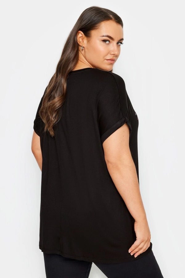 Büyük Beden Bisiklet Yaka Kısa Kollu Metalik Baskılı T-shirt 302849 Vervegrand