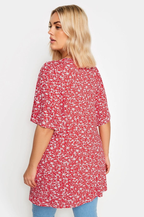 Büyük Beden V Yaka Desenli Asimetrik Kesim Likralı Bluz 321766 Vervegrand